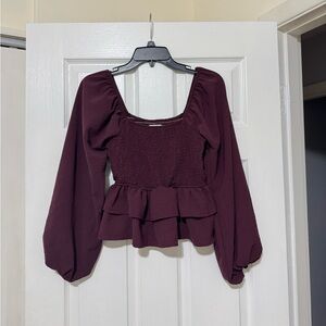 Altar’d State Smocked Babydoll Peplum Top Size Small